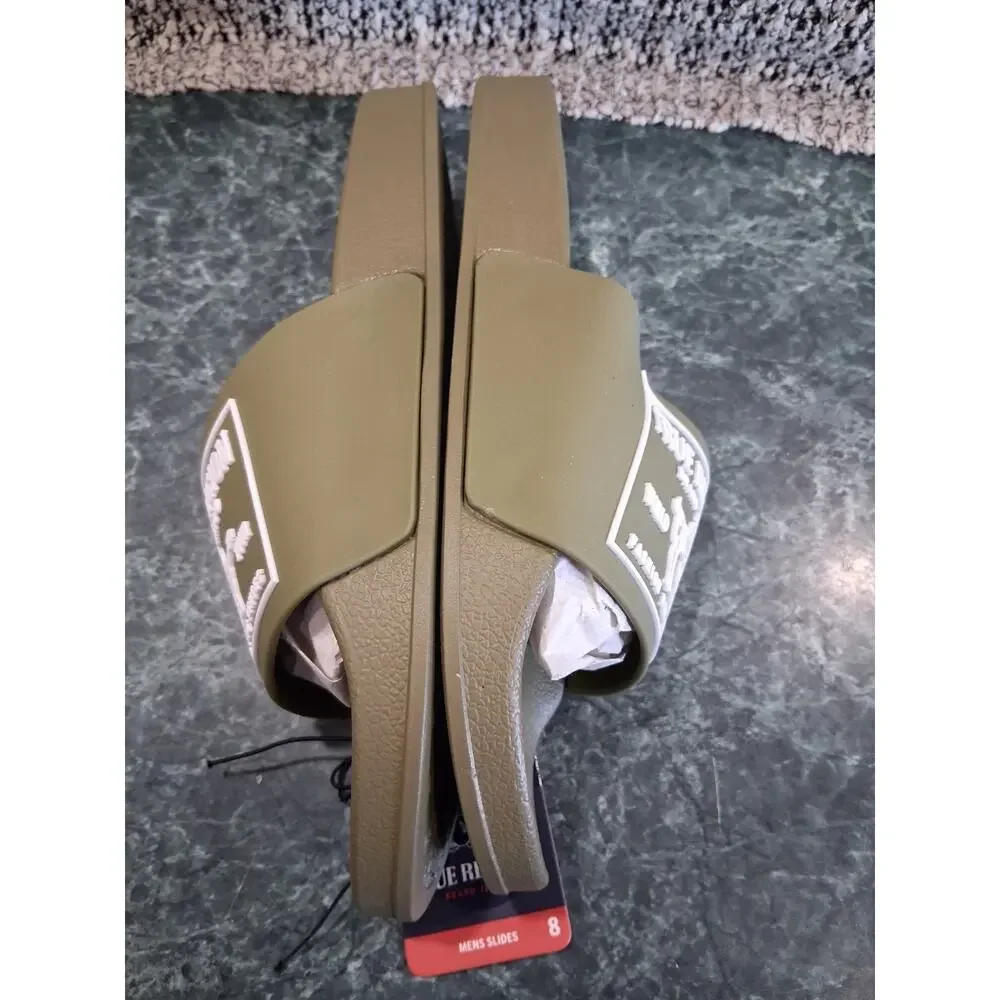 True Religion Olive Green And White Kendrick Slides Men's size 8 Slip On NEW!